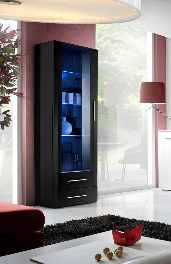 Vitrine Schwarz Wohnzimmermöbel Moderne Designer Stil Hochglanz Einrichtung