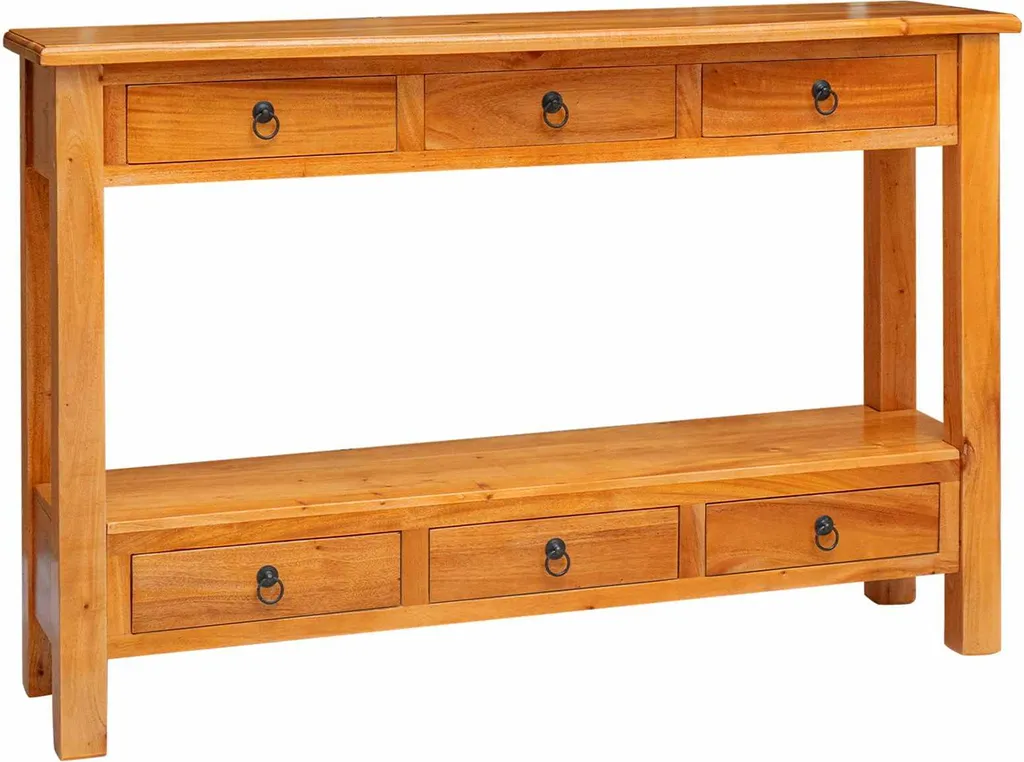 Grande console 115cm bois de mahogany massif finition brute naturelle