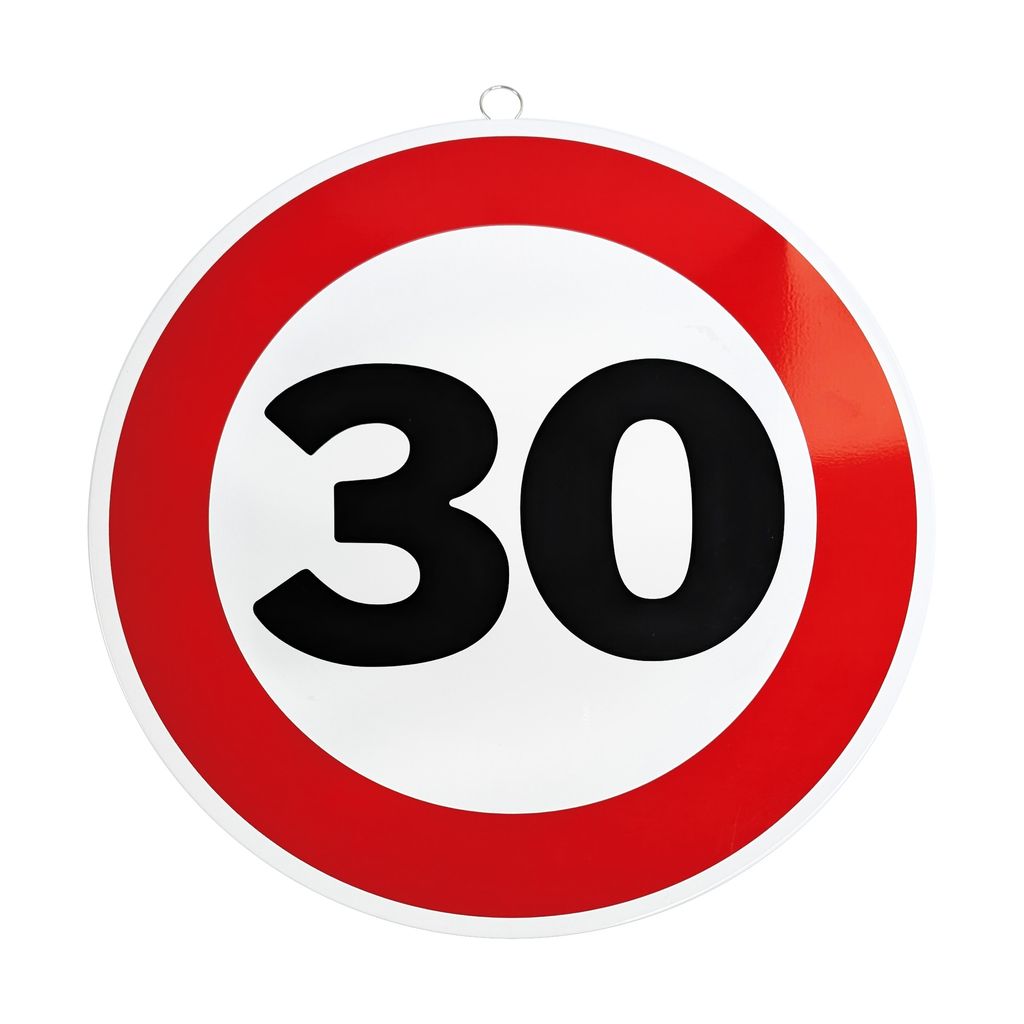 Metallschild mit Verkehrszeichen als Dekoration zum 30. Geburtstag