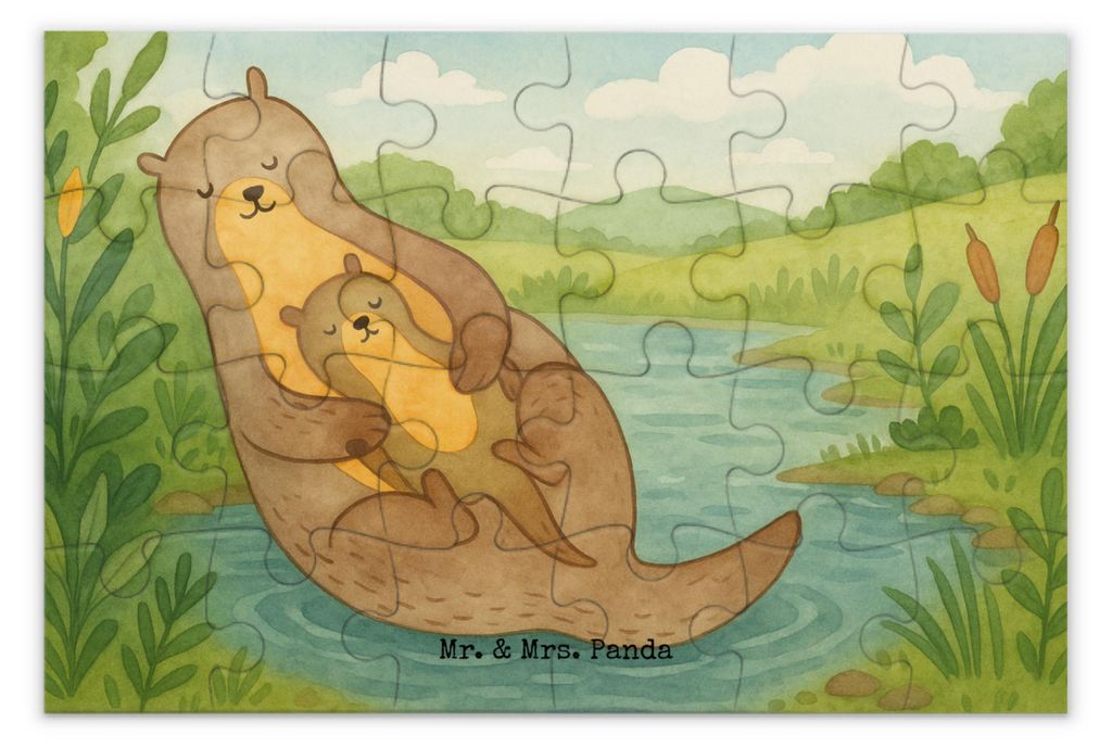 Mr. & Mrs. Panda Puzzle Otter Kind Design 24 Teile - Weiß - Geschenk, 2000, Mutter, 1500, Puzzlespiel, Mama, 1000, Legespiel, Tochter, Baby, Seeot...