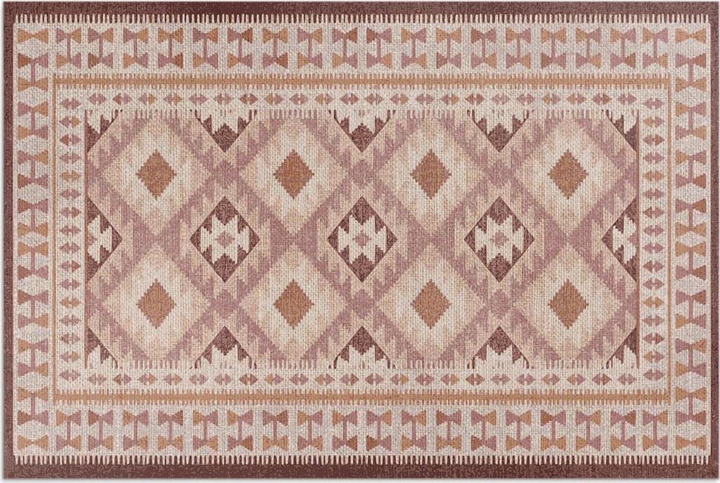 Vintage-Muster, dekoratives Stoff-Imitat – Vinylteppich – 150x225 cm – Outdoor Teppich – Terrasse – Wetterfest – Modern