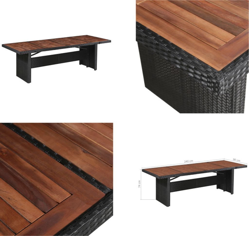 vidaXL Garten Esstisch Poly Rattan und Massivholz 240 x 90 x 74 cm - Gartentisch - Gartentische - Esstisch - Esstische