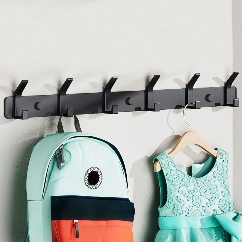Kleiderhaken, Metallhakenleiste mit 6 Haken, Wandhaken, robuste, rostfreie Wandgarderobe für Badezimmer, Küche, Schlafzimmer - 6 Haken (schwarz)