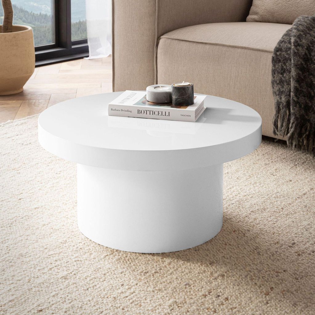 FineBuy Table basse blanche brillante 60 cm ronde – petite Image du produit 