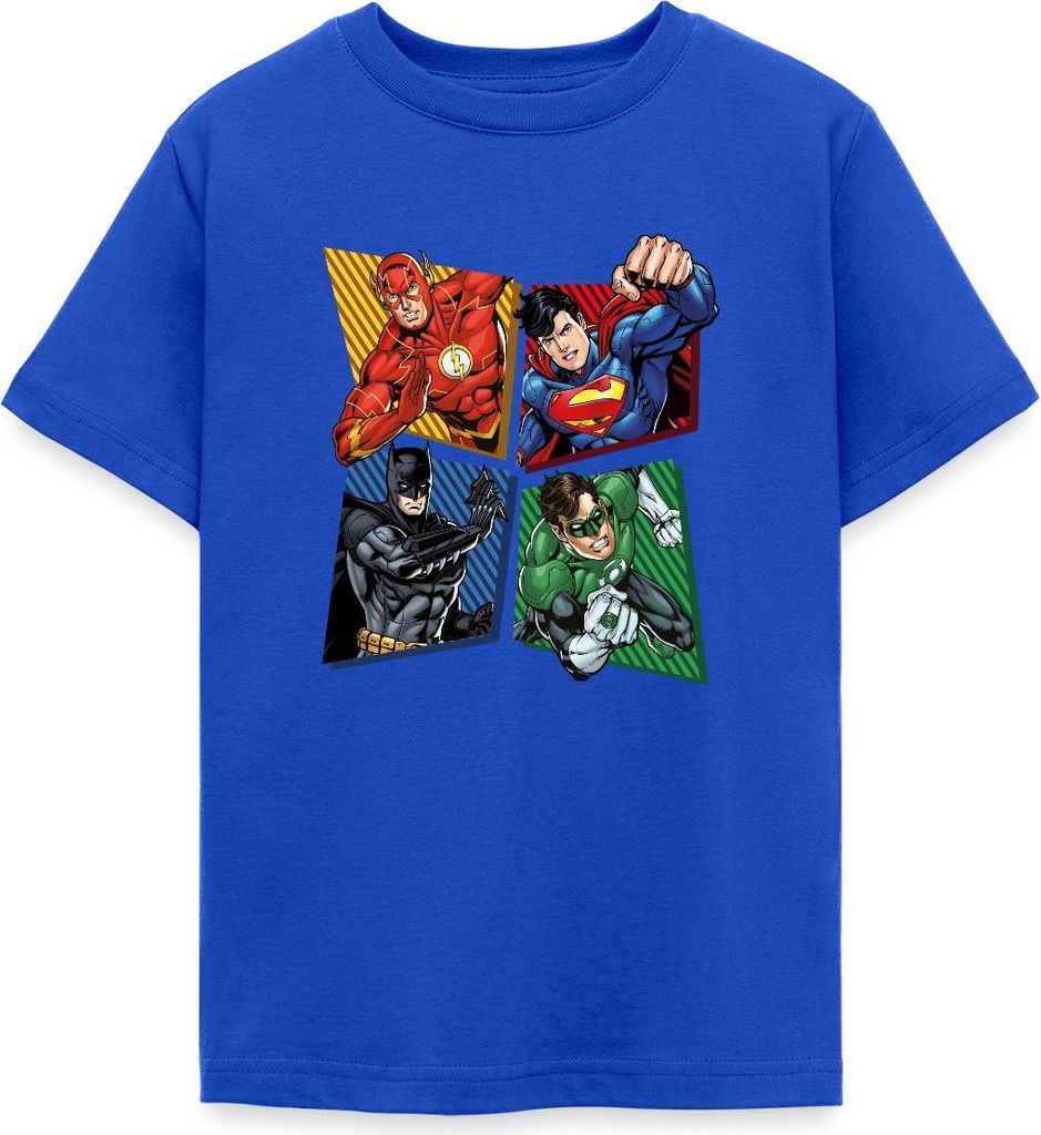 Spreadshirt DC Comics Justice League Superhelden Teenager T-Shirt, 152/164 (12-14 Jahre), Royalblau