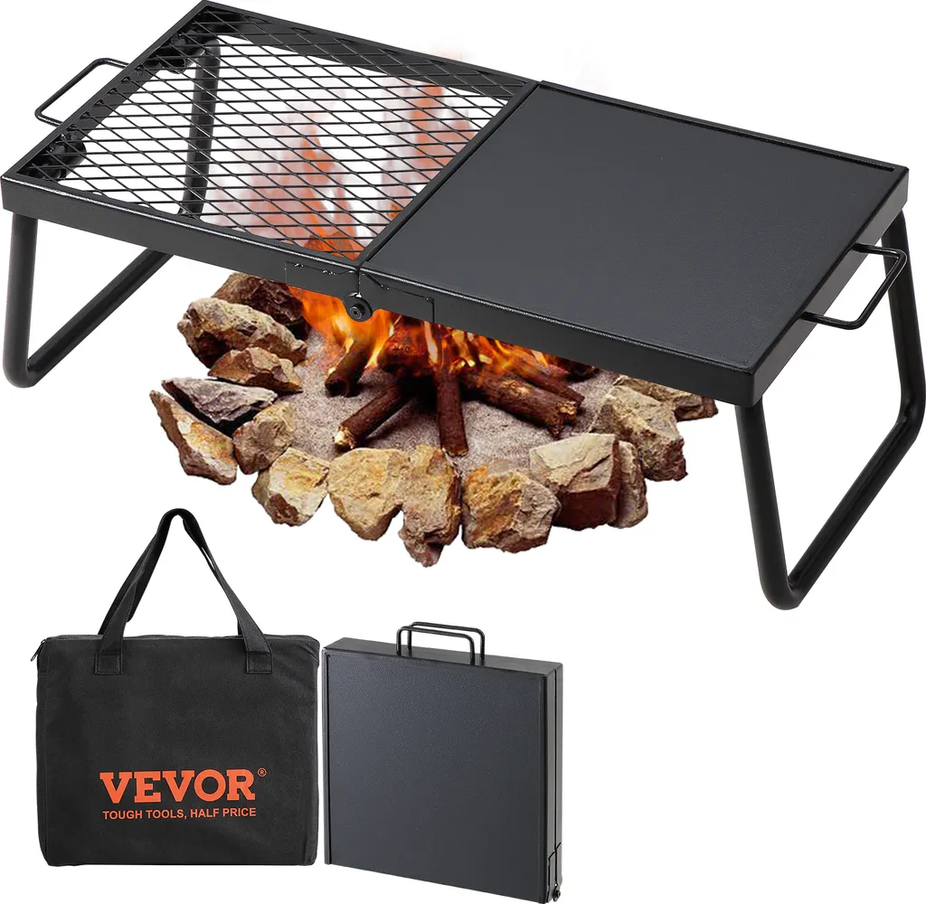 Barbecue de Voyage 300 ℃ avec Plaque de Cuisson et Grille en Acier Noir