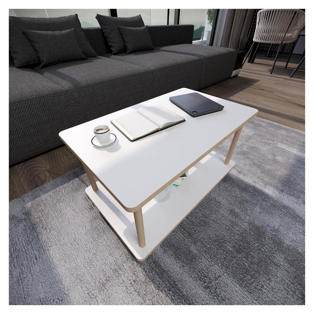 Couchtisch aus Holz in Weiß, Beistelltisch, kleiner rechteckiger Tisch, Bücherregal, Blumenregal, Dekoregal, Küchentisch, Esstisch, Bürotisch, ...