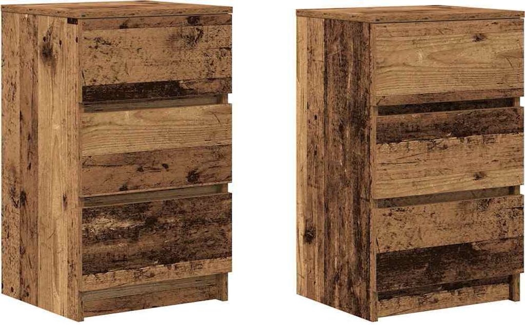 Nachttische mit 3 Schubladen 2 Stk. Altholz-Optik 39x35x65 cm