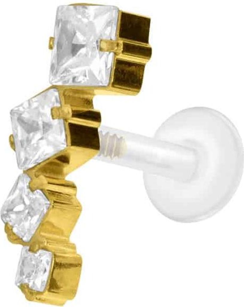 Ohrpiercing, Nasenpiercing PTFE Labret mit Innengewinde + Titan-Aufsatz KRISTALLBOGEN Gold Stablänge: 7mm | Stabstärke: 1,2mm
