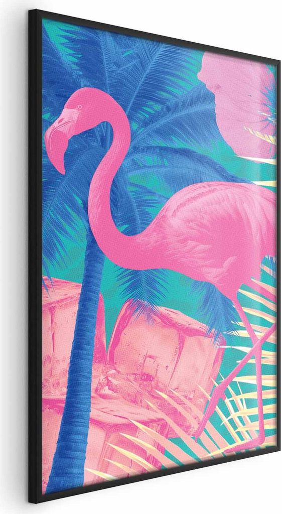 Posterpapier Poster - Pink Flamingo - abstract flamingo against a background of palm trees and ice cubes 60x90 cm Tiere g-C-10184-ao-a
