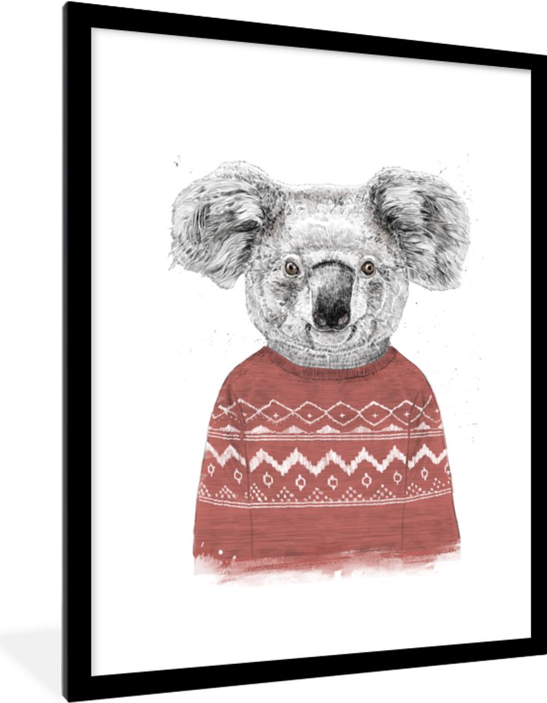 MuchoWow Gerahmtes Poster Koala - Winter - Pullover - Rot 60x80 cm - Poster mit Schwarzem Bilderrahmen Wandposter Rahmen Foto Bilder - Wohnzimmer...