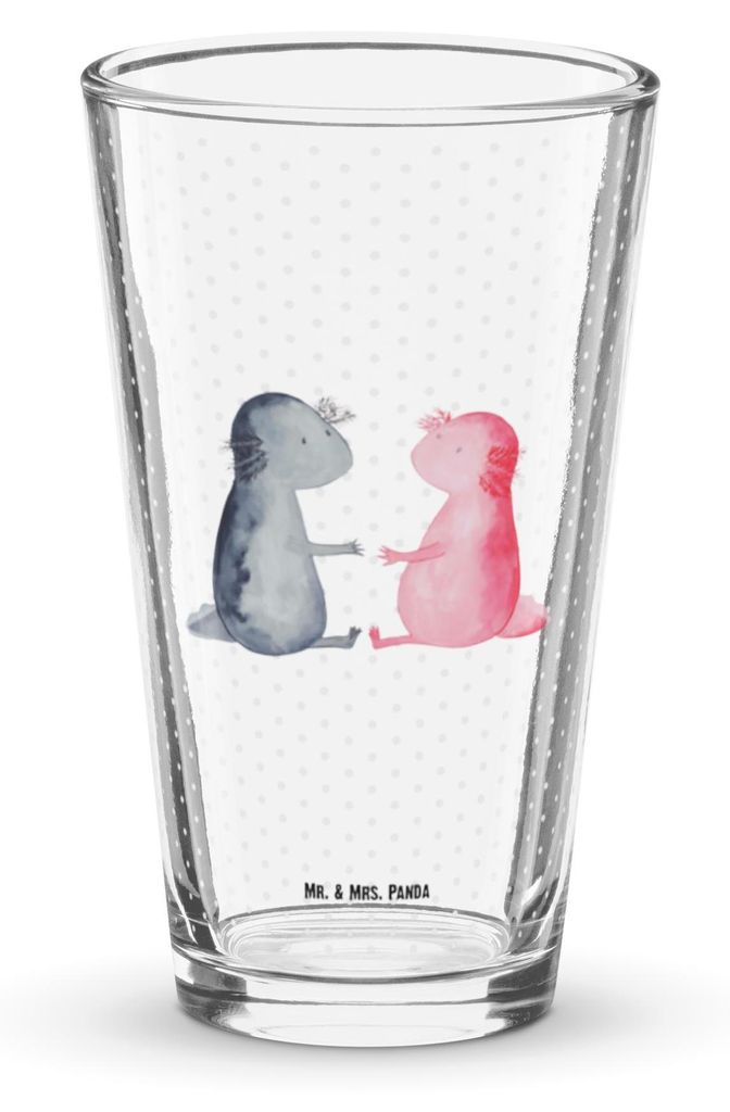 Mr. & Mrs. Panda Bierglas Axolotl Liebe - Transparent - Geschenk, Lurch, Trinkglas, Tumbler, Glas, Cocktailglas, Wasserglas, Valentinstag