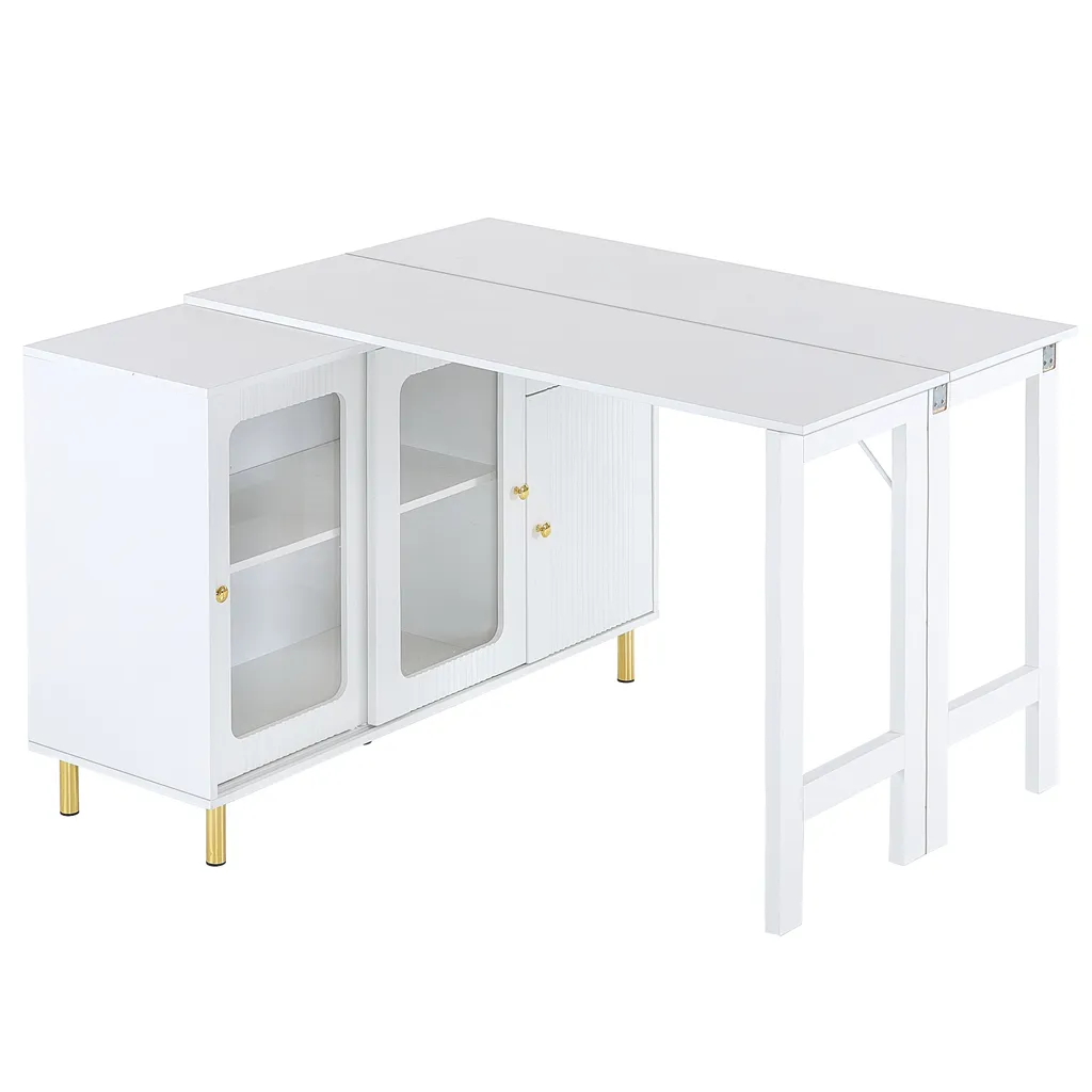 Buffet AIORBER blanc avec table extensible et pieds dorés - 8
