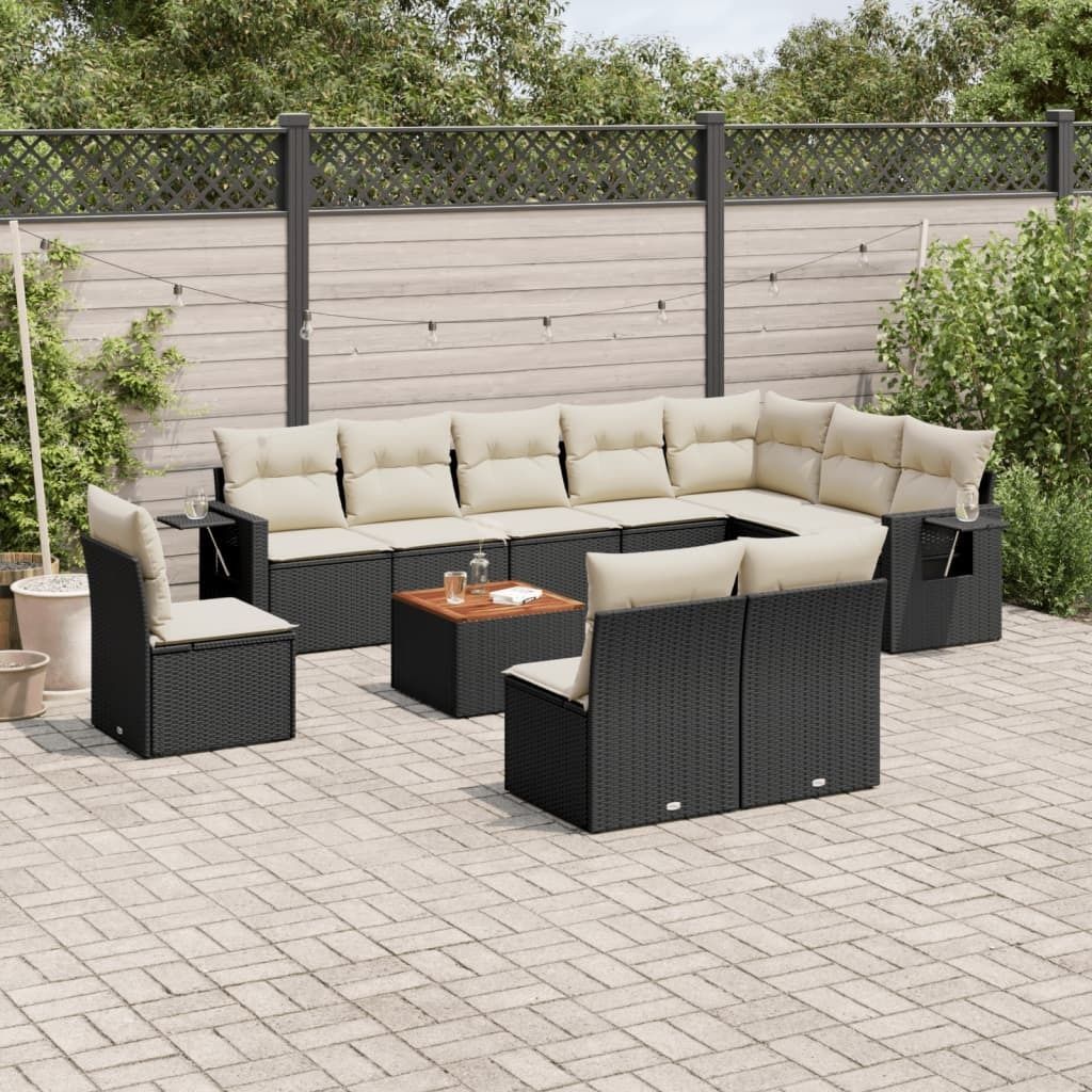 Design 11-tlg. Garten-Sofagarnitur mit Kissen Schwarz Poly Rattan, Gartensofas 2024 Neu