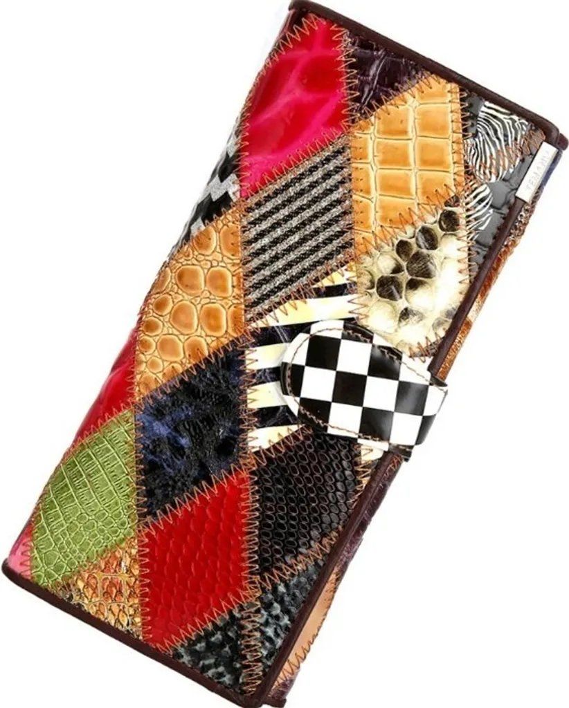 Portefeuille Femme Cuir Véritable Multicolore avec Multi-Rangements