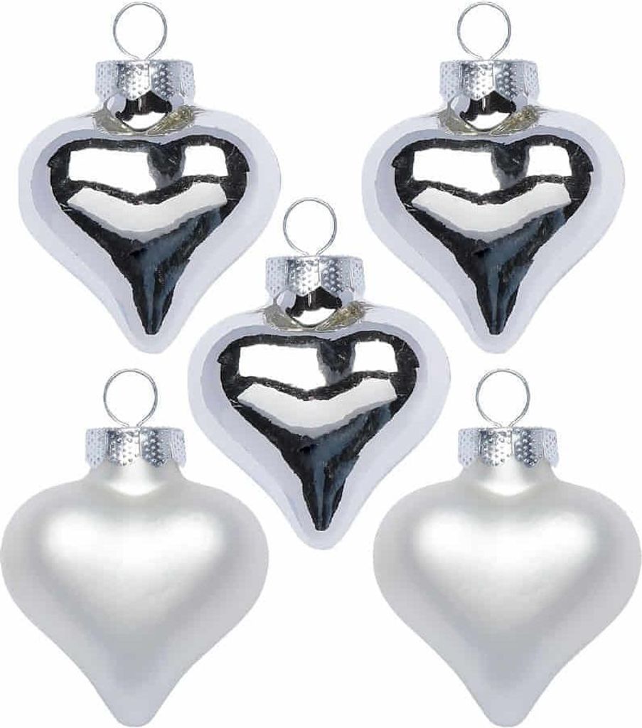 Christbaumschmuck Herzen 4cm Glas 8 Stück - Frosty Silver