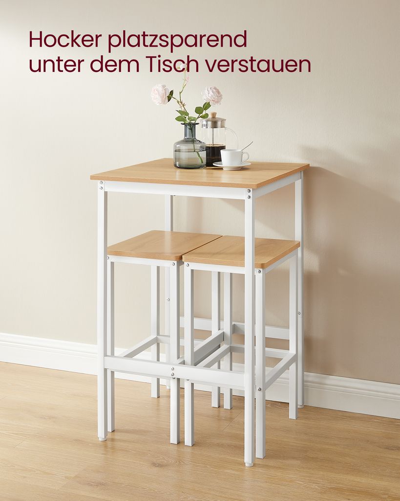 VASAGLE Bartisch-Set mit 2 Barhockern, 60 x 60 x 90 cm, Produktbild 4