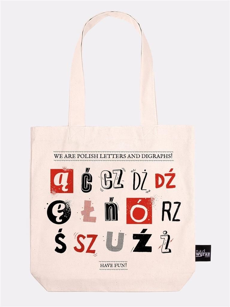 Ecru Baumwolltasche Polnische Buchstaben