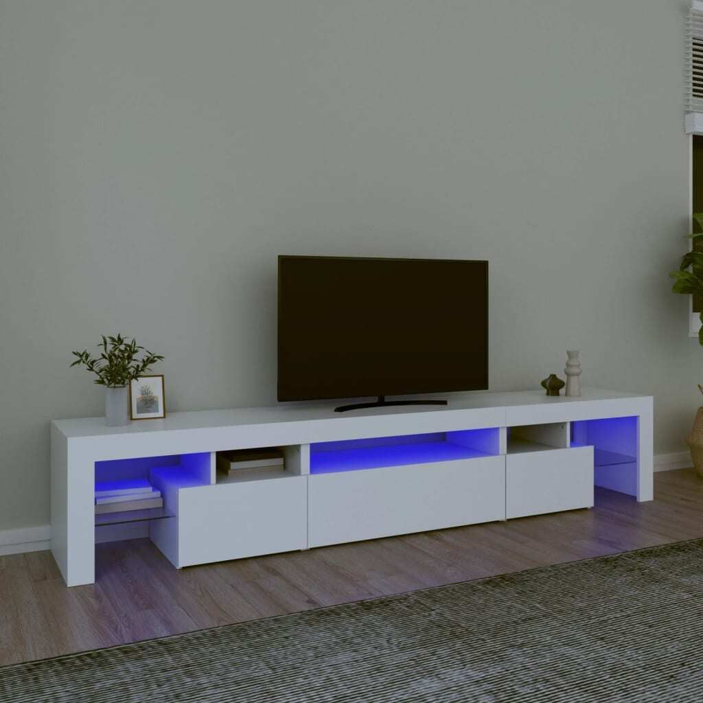 vidaXL TV Schrank mit LED Leuchten Weiß 215x36,5x40 cm - TV-Schrank - TV-Schränke - TV-Ständer - Medienschrank