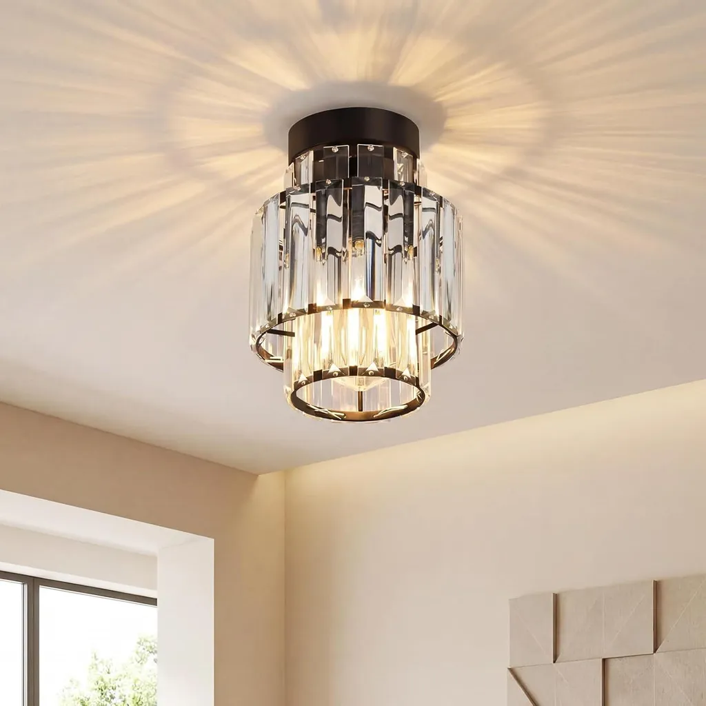 Lustre Plafonnier en Cristal Noir Luminaire de Plafond E27 Salon Chic