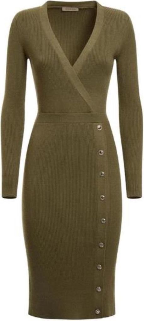 GUESS Strickkleid Damen, Grün XL - Elegantes Midikleid mit V-Ausschnitt