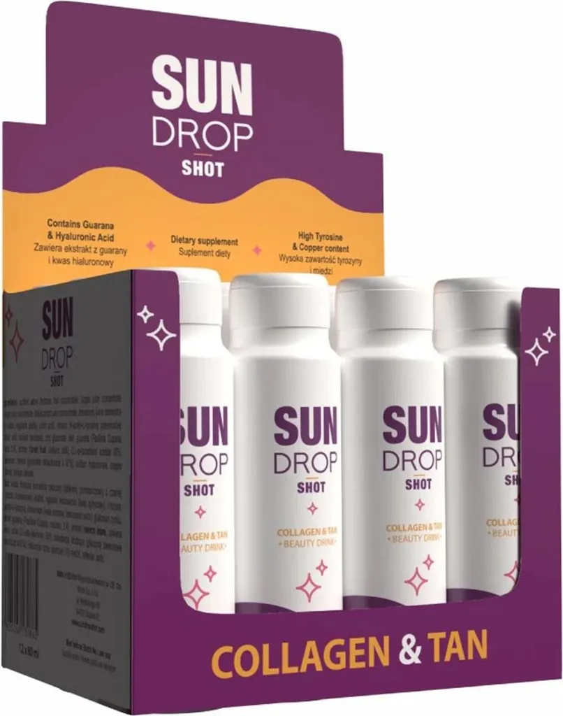 Teint Terne ? Shot Collagène et Bronzage SUN DROP - Pack 12 avec Guarana