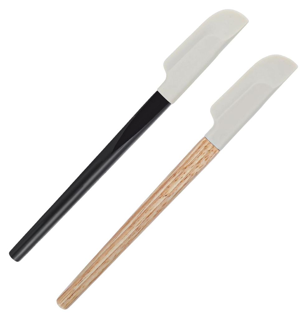 2 Silikonspatel, kleine Teigschaber, schmale Silikon-Küchenspatel mit Holzgriff, kleine flexible Schaber zum Backen, Mischen, Kochen und Rühren.