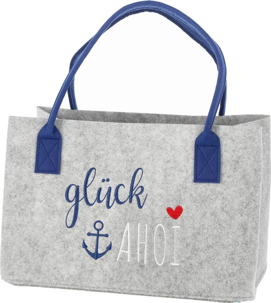 Filztasche Glück Ahoi Maritim Tragetasche grau blau