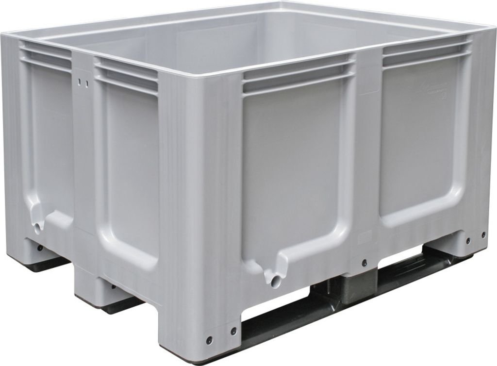 Großbox mit 3 Kufen, LxBxH 1200 x 1000 x 760 mm, grau, Boden/Wände geschlossen, Inhalt 610 Liter