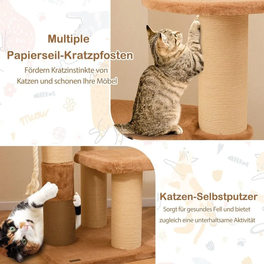 Arbre à chat gris avec brosse de massage et lit douillet déhoussable - 4