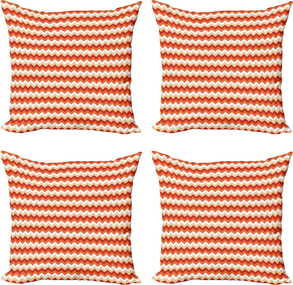 ABAKUHAUS Koralle Kissenbezug Set (4 Stück), Chevron Arrows Geometric, Moderner Doppelseitiger Digitaldruck, 45 cm x 45 cm, Orange Coral Weiß