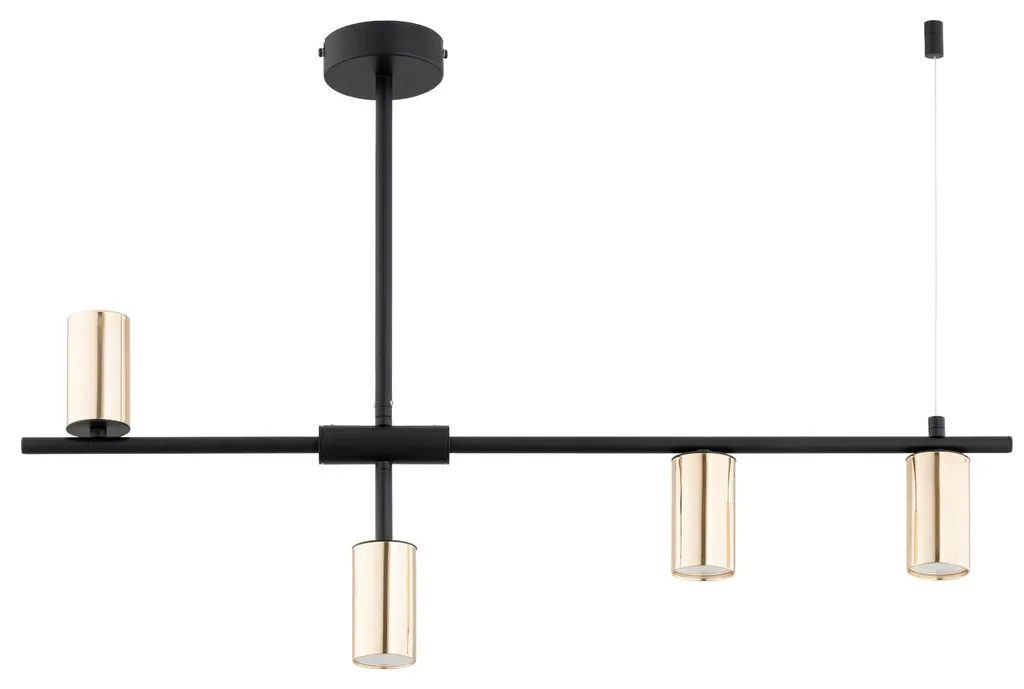 Suspension moderne 4 spots GU10 SAUR Alfa pour grand salon noir et or