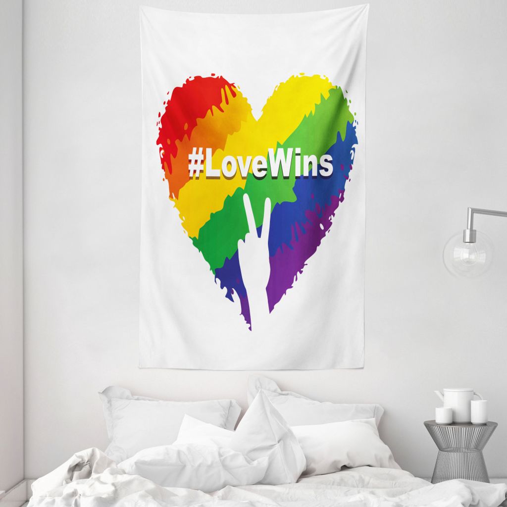 ABAKUHAUS Stolz Wandteppich und Tagesdecke, LGBT Colored Heart aus Weiches Mikrofaser Stoff Waschbar ohne Verblassen Digitaldruck, 140 x 230 cm, Me...