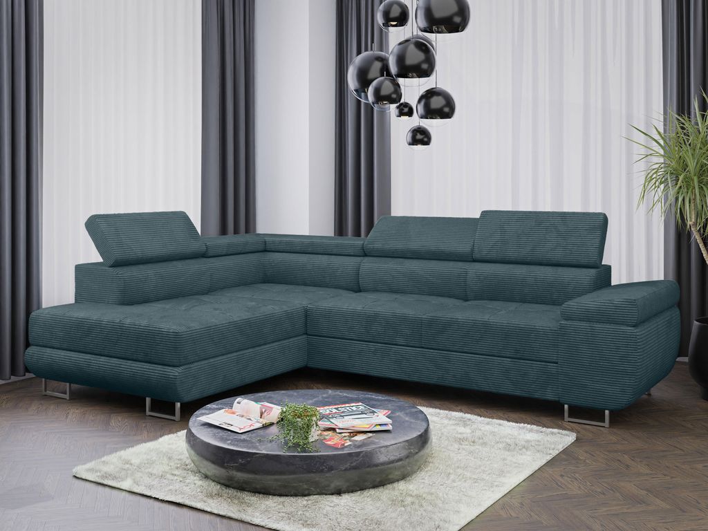 Sofa Couchgarnitur Sofagarnitur ALMA L im Cord Stoff mit Schlaffunktion und Bettkasten Wohnlandschaft Couch Polsterecke Eckcouch Polstergarnitur
