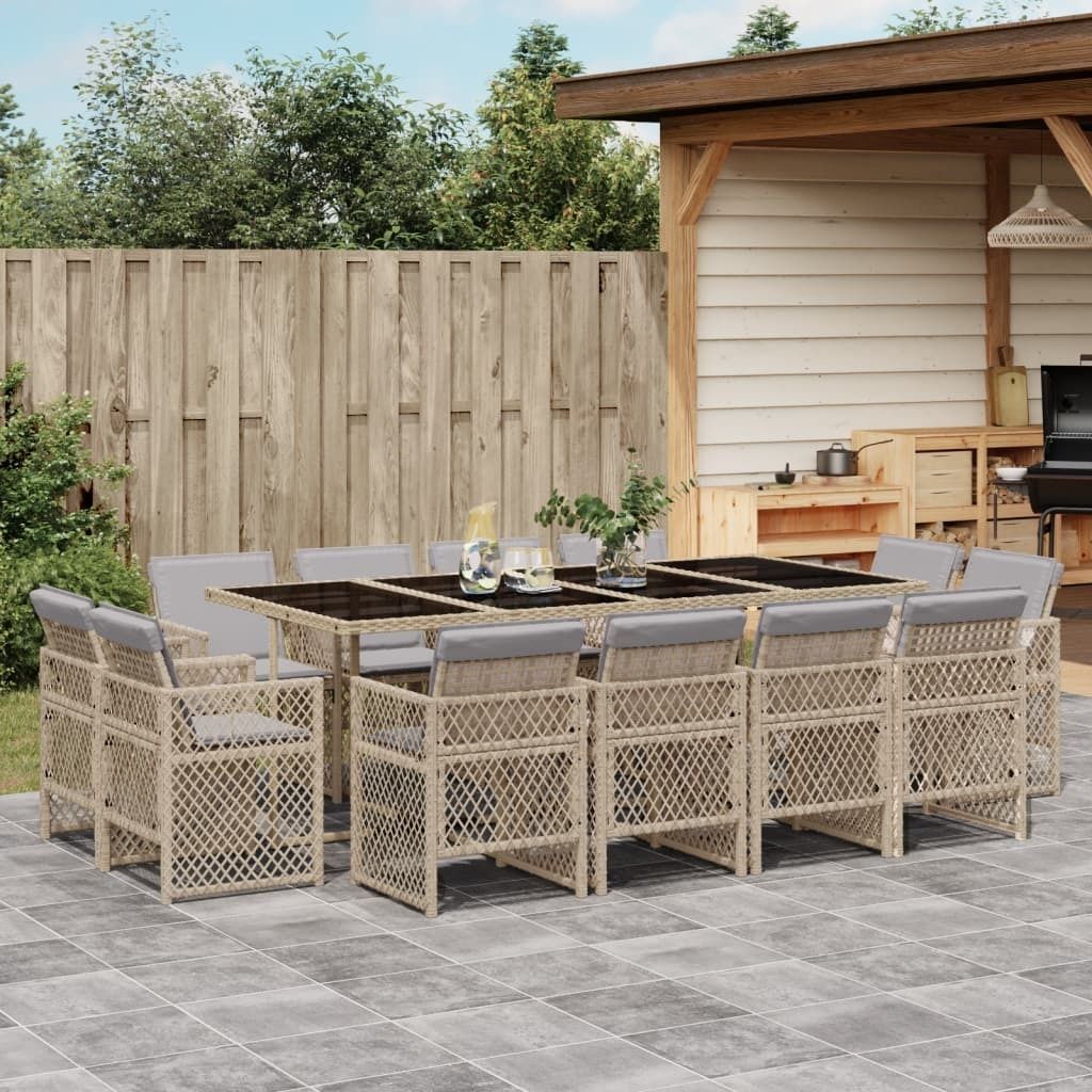Maison Exclusive - 13-tlg. Garten-Essgruppe mit Kissen Beigemischung Poly Rattan