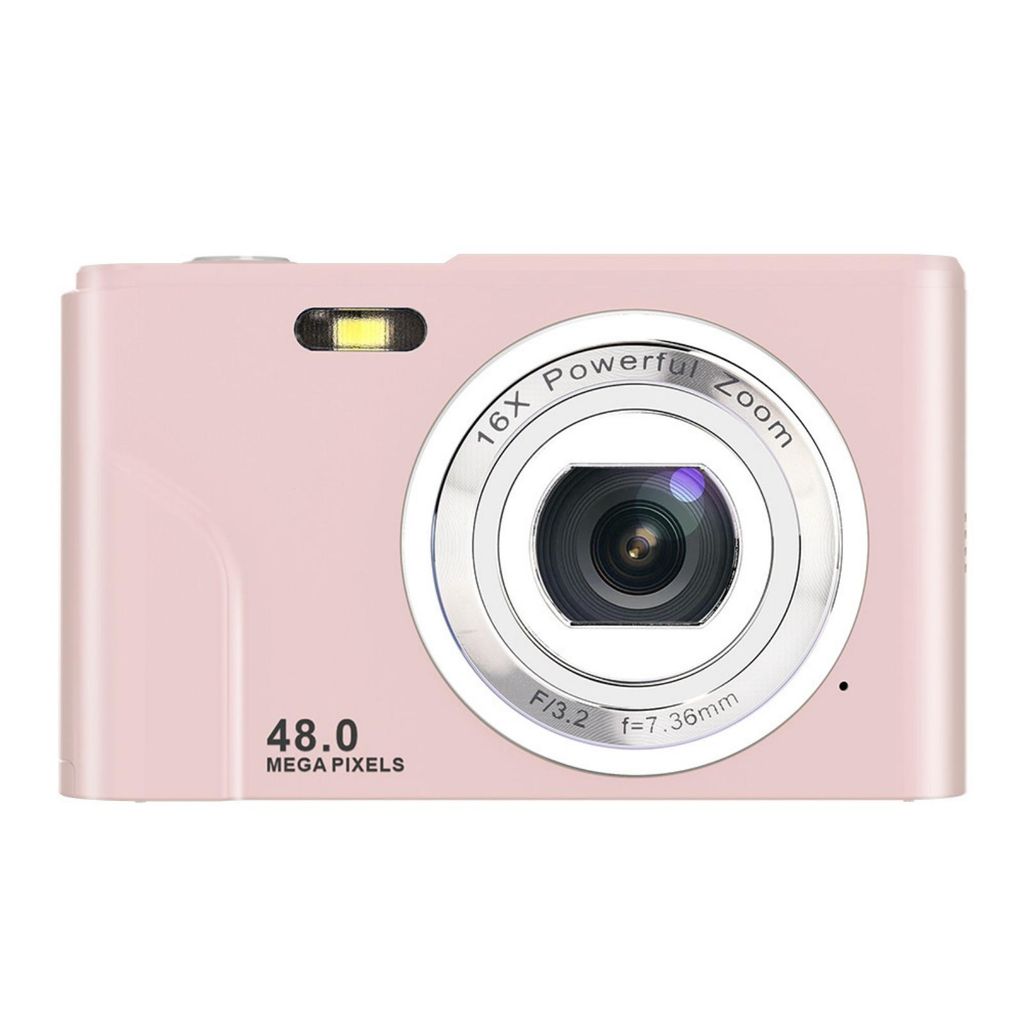 FORSMANO Mini Digitalkamera 48MP, mit 32 GB Karte, 16x Zoom, 2.4" HD-Display, Autofokus, Timer, Selfie, Kompaktkamera für Schüler, Kinder, Rosa