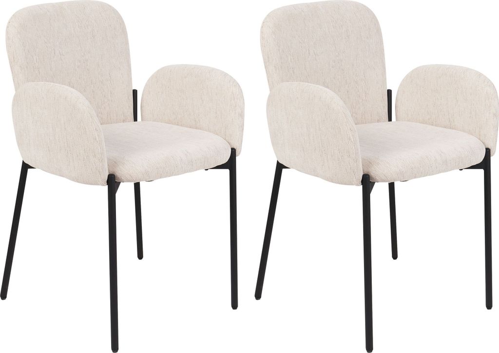 BELIANI Esszimmerstuhl 2er Set Beige Stoffbezug mit Schwarzen Metallbeinen Hohen Armlehnen Retro Wohnzimmer Essbereich Flur Ausstattung Möbel