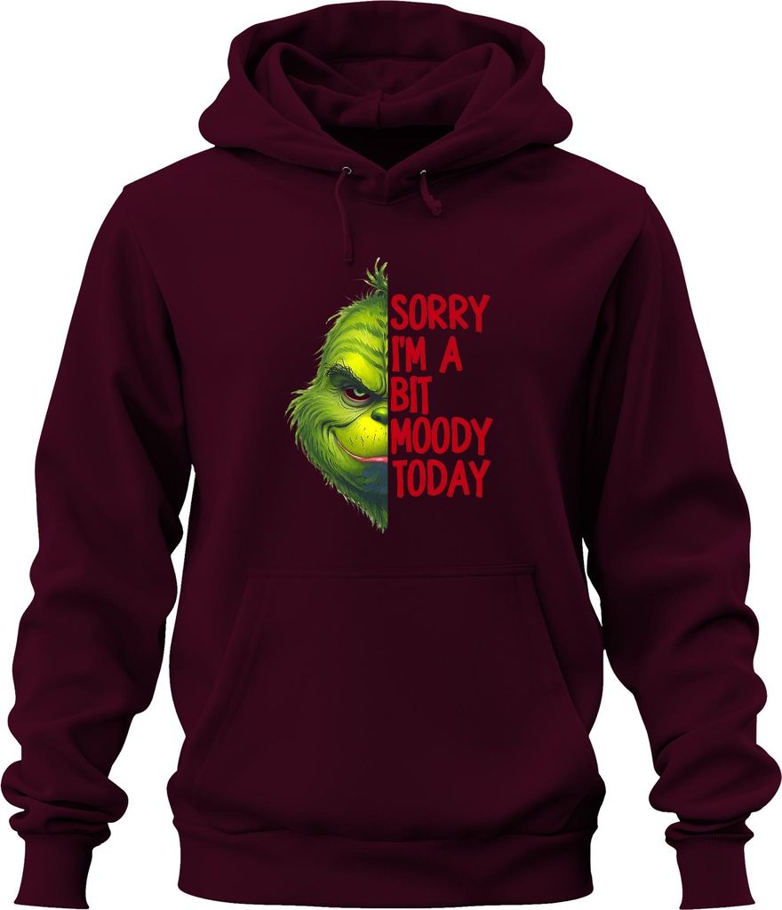 Sorry I'm a bit moody today Grinch Weihnachtsgeschenk lustig Uni Hoodie Kapuzenpullover, Burgundy, S