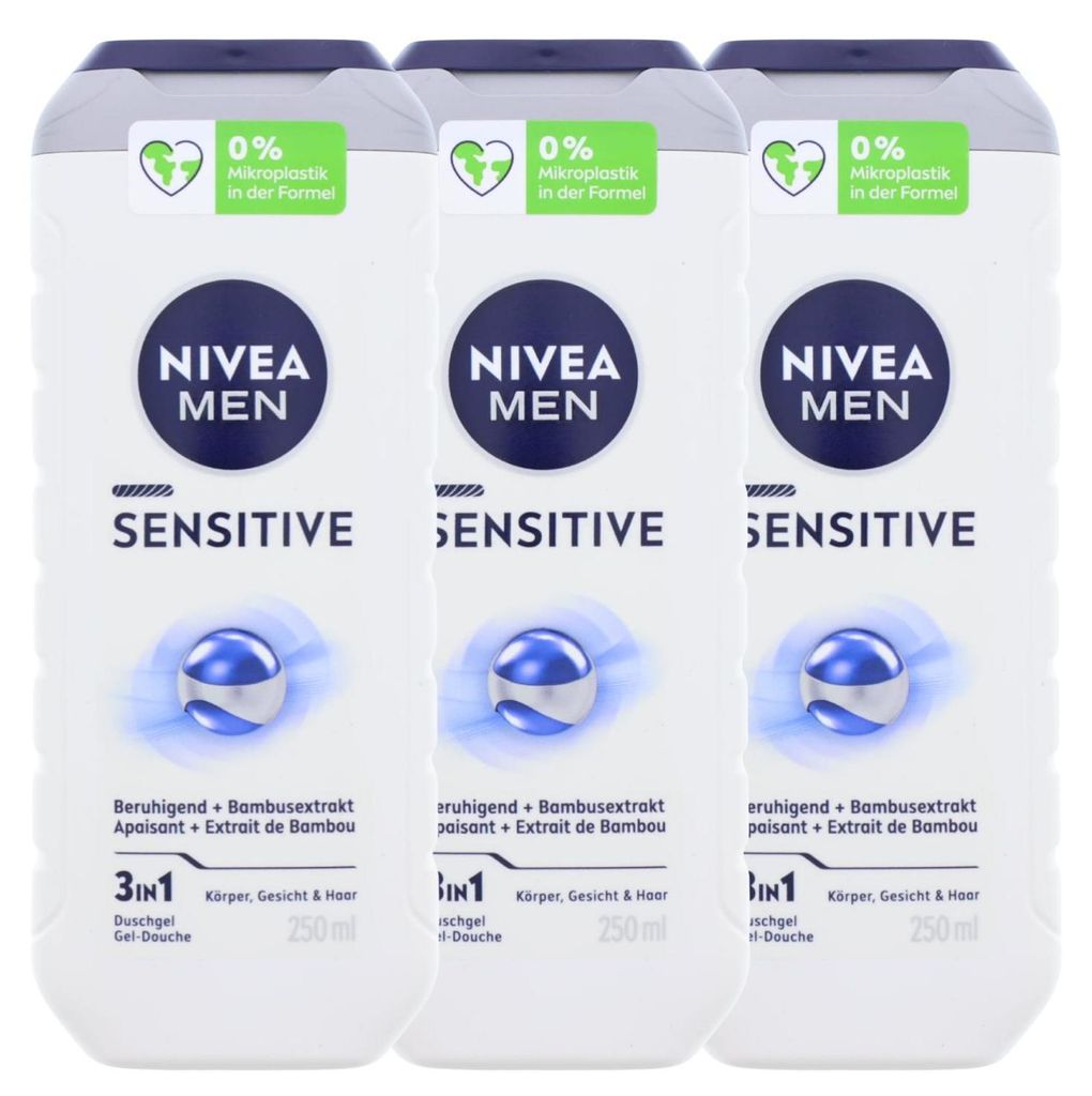 3 x NIVEA MEN Sensitive Duschgel je 250ml 3in1 Pflegedusche Produktbild 