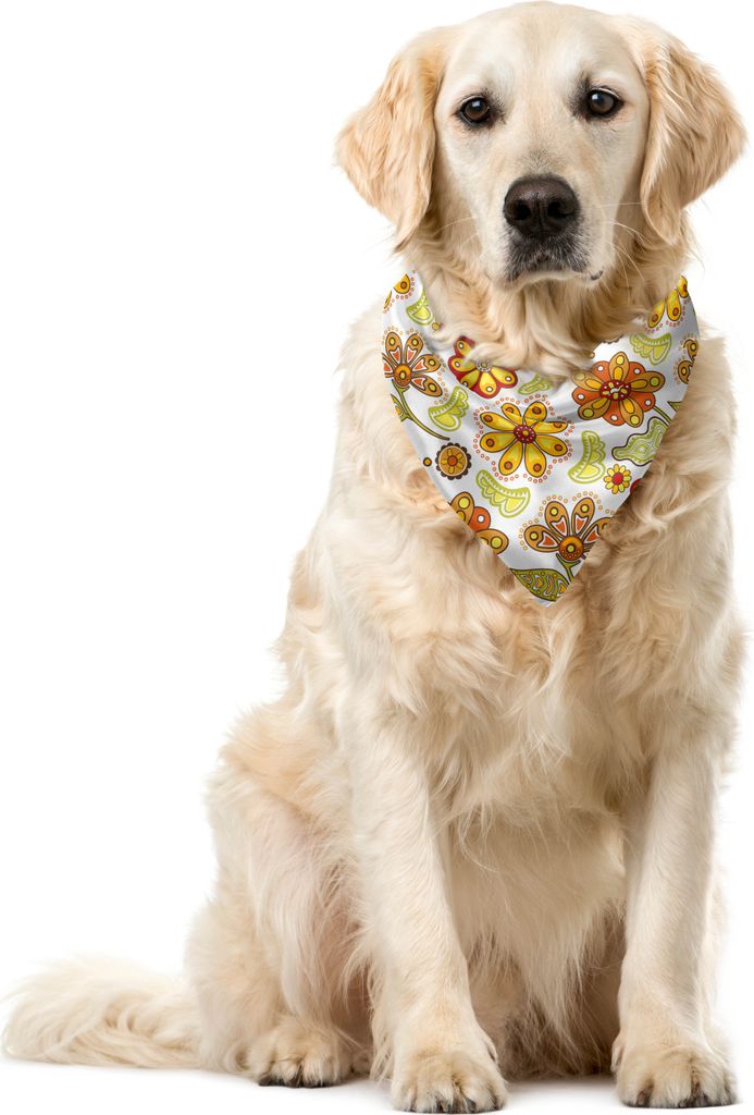 ABAKUHAUS Blumen Haustier Bandana, Bunte Cartoon-Blumen, 40x40 cm, Mustard Vermilion Weiß