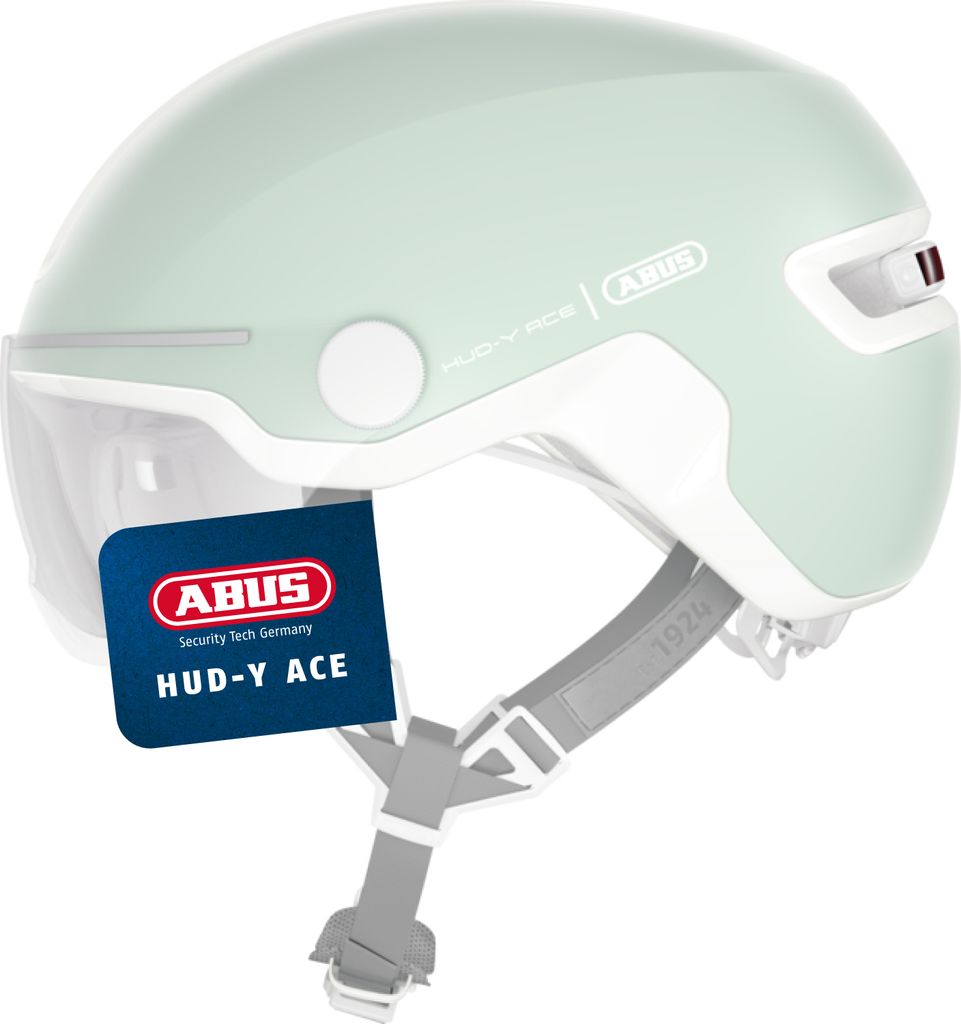 ABUS Stadthelm HUD-Y ACE - stylischer Fahrradhelm mit Visier und magnetischem, aufladbarem LED-Rücklicht - für Damen und Herren - pure mint, Grö...