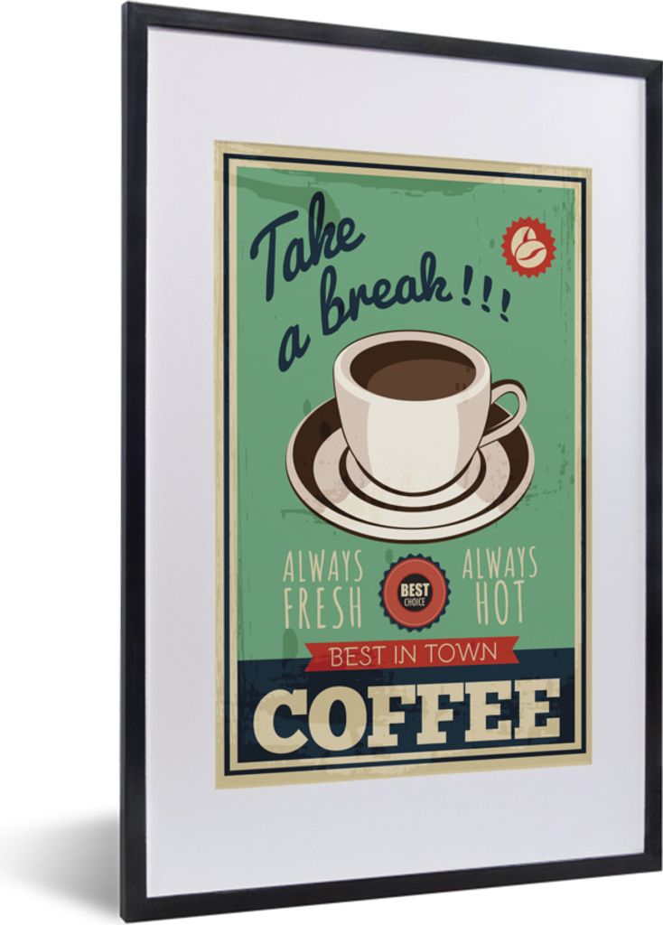 MuchoWow MuchoWow Gerahmtes Poster Kaffee - Jahrgang - Zitat 40x60 cm - Poster mit zchwarzem Bilderrahmen - Poster in Rahmen