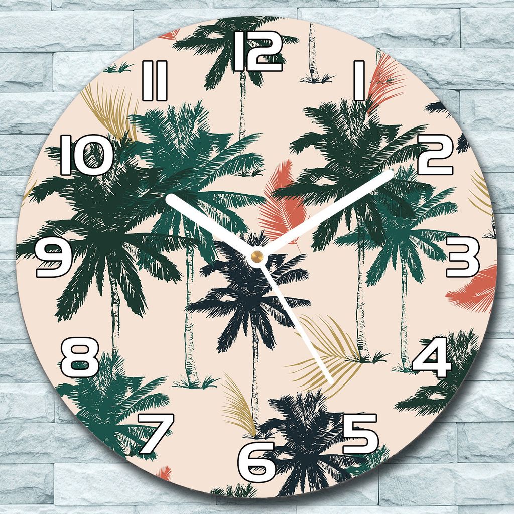 Wanduhr aus Glas Rund fi 30 Palmen grün rosa Quarz Deko Schlafzimmer Büro