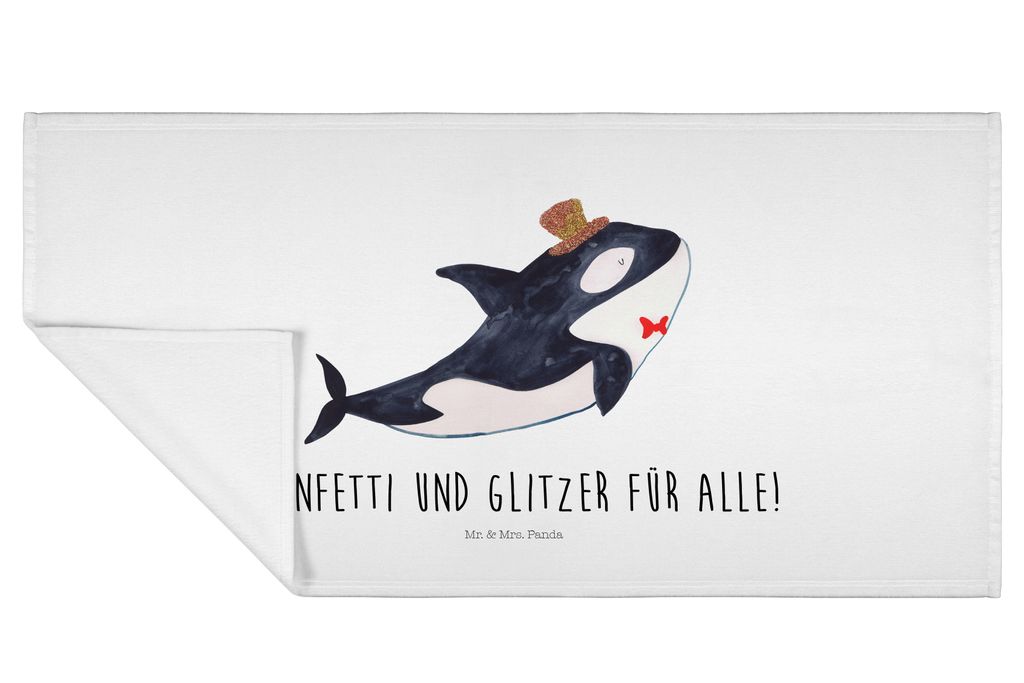 Mr. & Mrs. Panda Handtuch Orca Zylinder - Weiß - Geschenk, Glückwunsch, Narwal, 50x100, Händehandtuch, Meerestiere, Geburtstag, Fest, kleines, g...