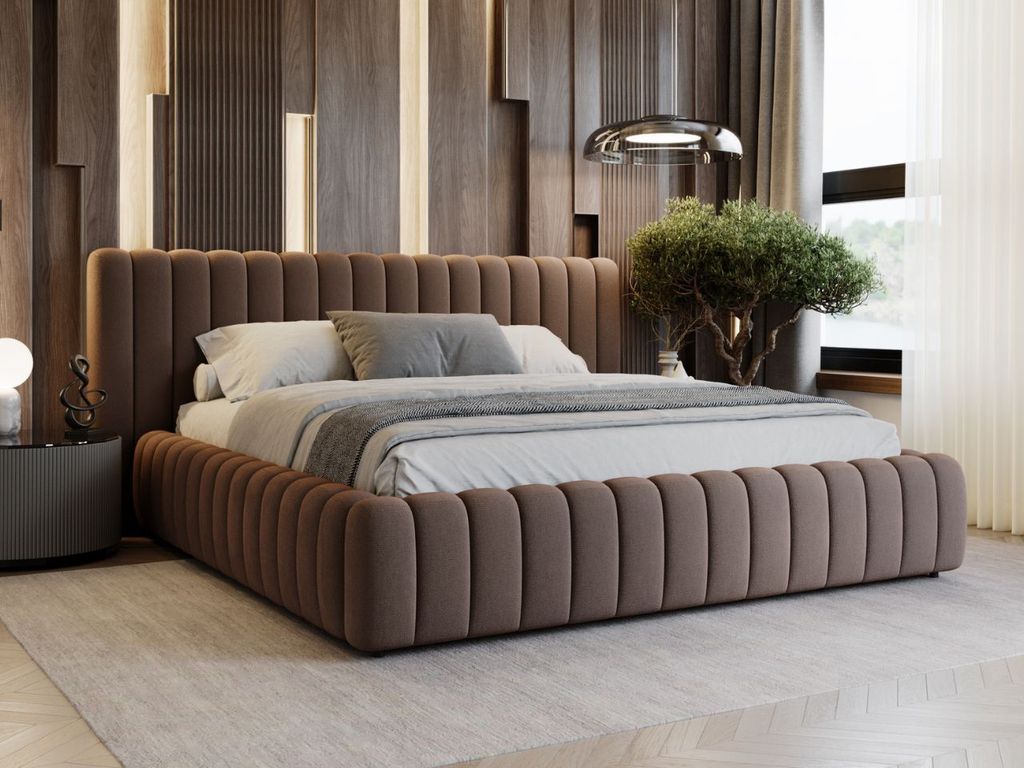 GrainGold Polsterbett Bliss 180x200 cm - Bett 180x200, Polsterbett mit Bettkasten und Lattenrost -Braun (Royal 06)