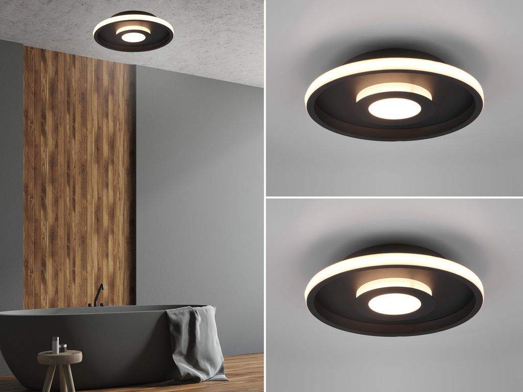 LED Deckenleuchten Set Schwarz Ø30cm für Badezimmer Gäste WC in 3 Stufen dimmbar