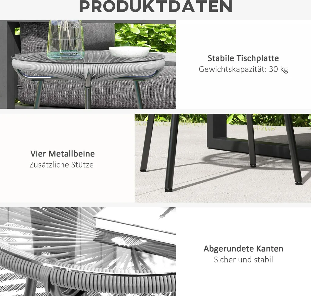 Table basse de jardin compacte et résistante aux UV en rotin et verre - 6