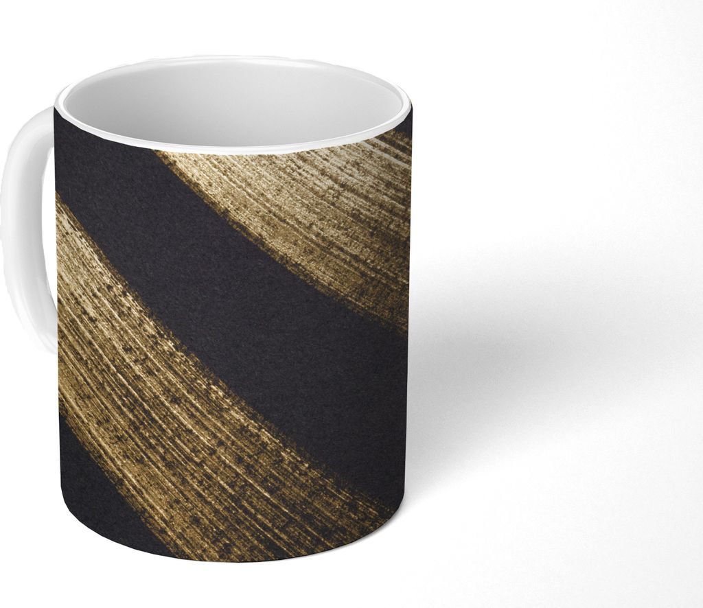 MuchoWow Tasse Kaffeetasse Kaffeebecher 350 ml Goldene Farbstreifen auf schwarzem Hintergrund Teetasse - Fototasse - Becher - Keramikbecher - Tee...