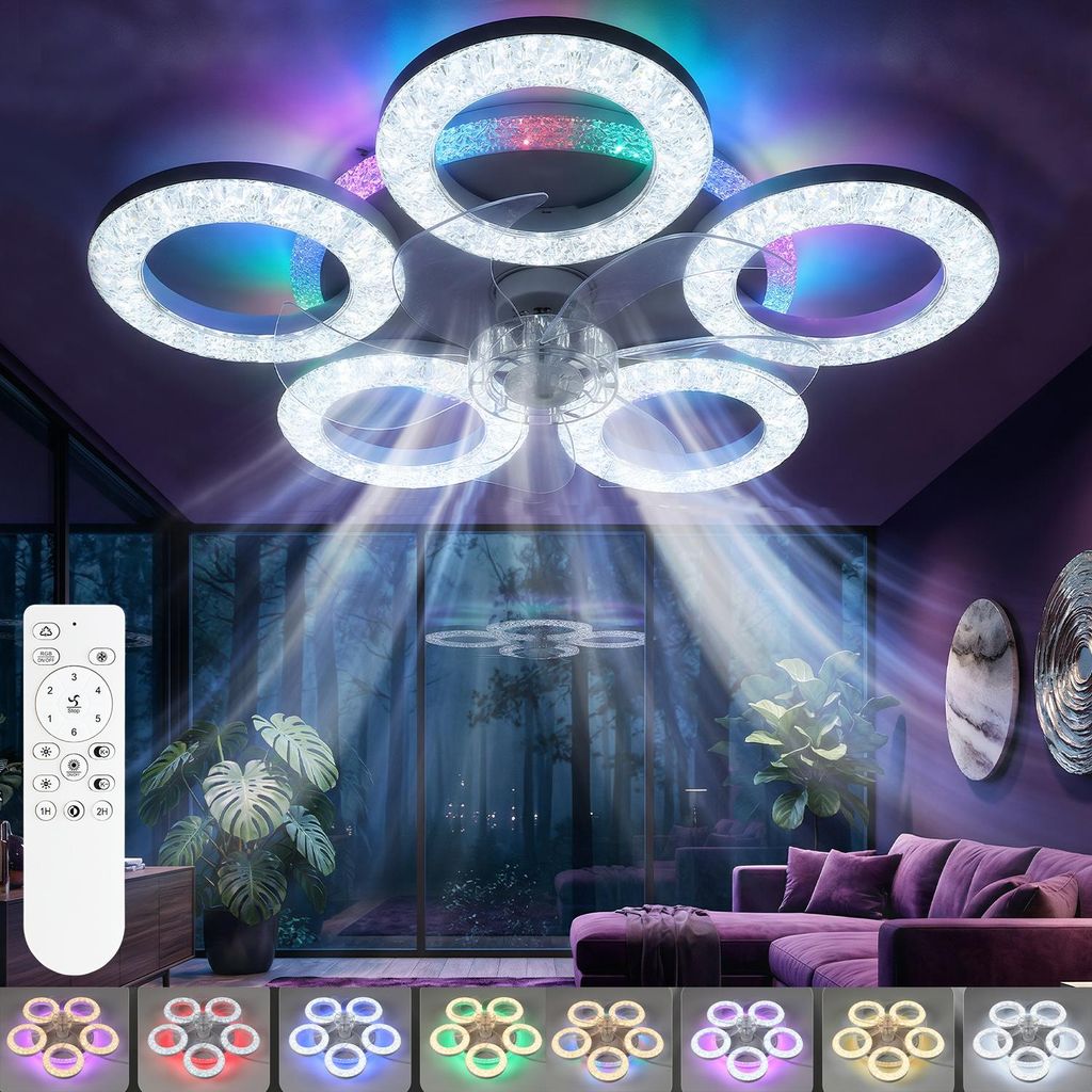 75W LED Deckenleuchte mit RGB Backlamp, Leise Deckenventilator mit Beleuchtung, Dimmbar mit Fernbedienung,Timer, für Wohnzimmer Schlafzimmer Küche