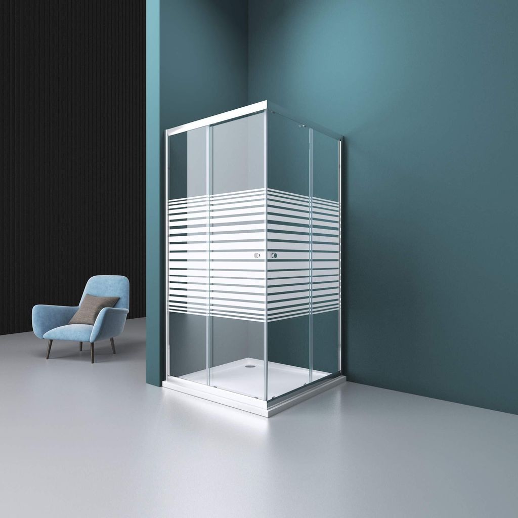 Duschwand mit Doppel-Schiebetür Duschtasse 70x80 cm Eckeinstieg Echtglas Lotuseffekt Duschkabine ESG Ravenna16MS